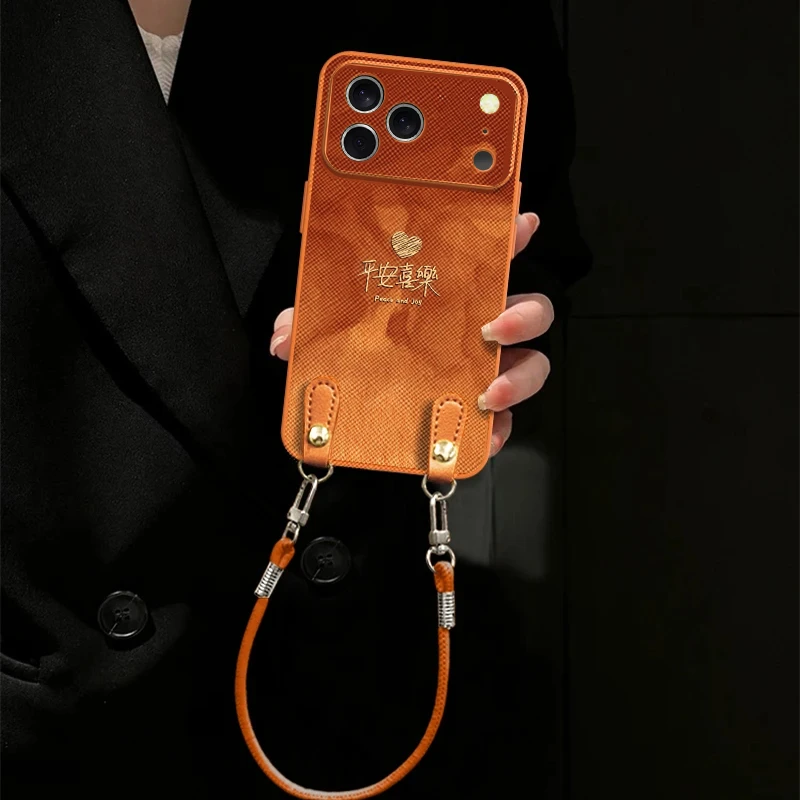 平安喜乐适用苹果vivo华为oppo小米iPhone17金属漆橙十字纹手机壳