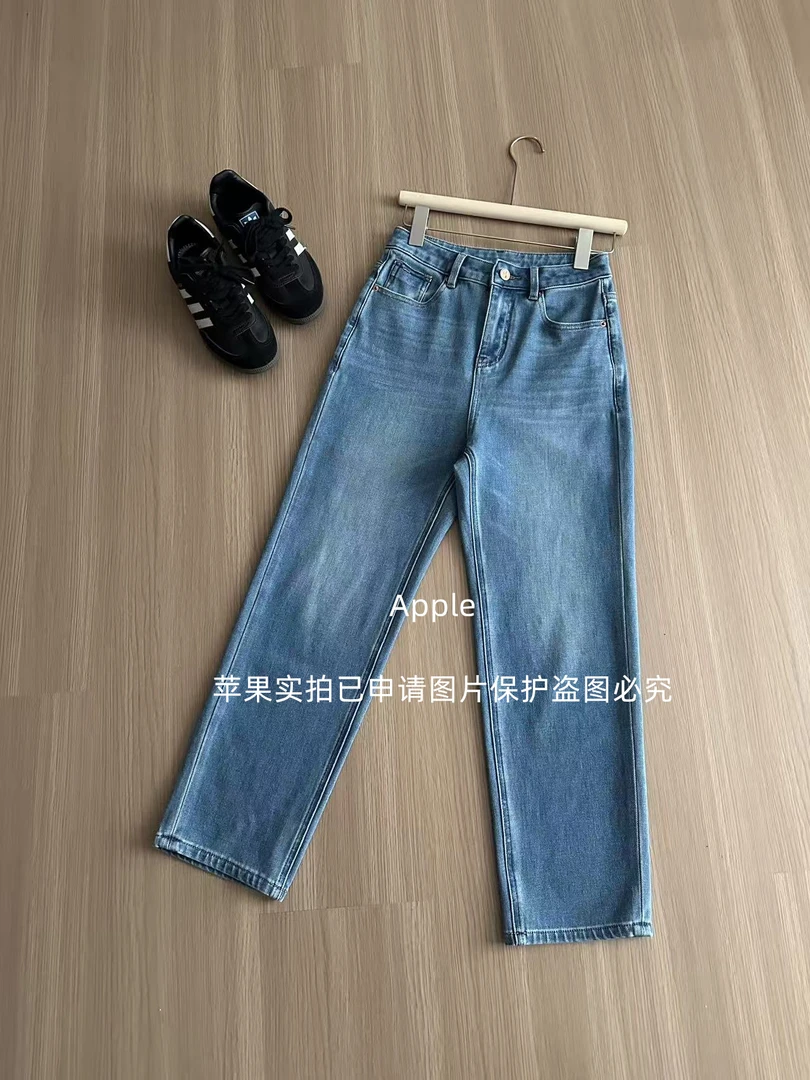 【苹果推荐】秋季新款定制韩国蓝四面弹直筒九分烟管裤法棍裤