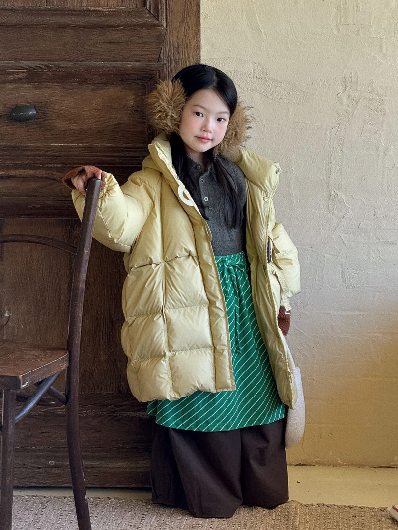 冬季新款女童加厚保暖羽绒服中长款新国标90白鸭绒 911