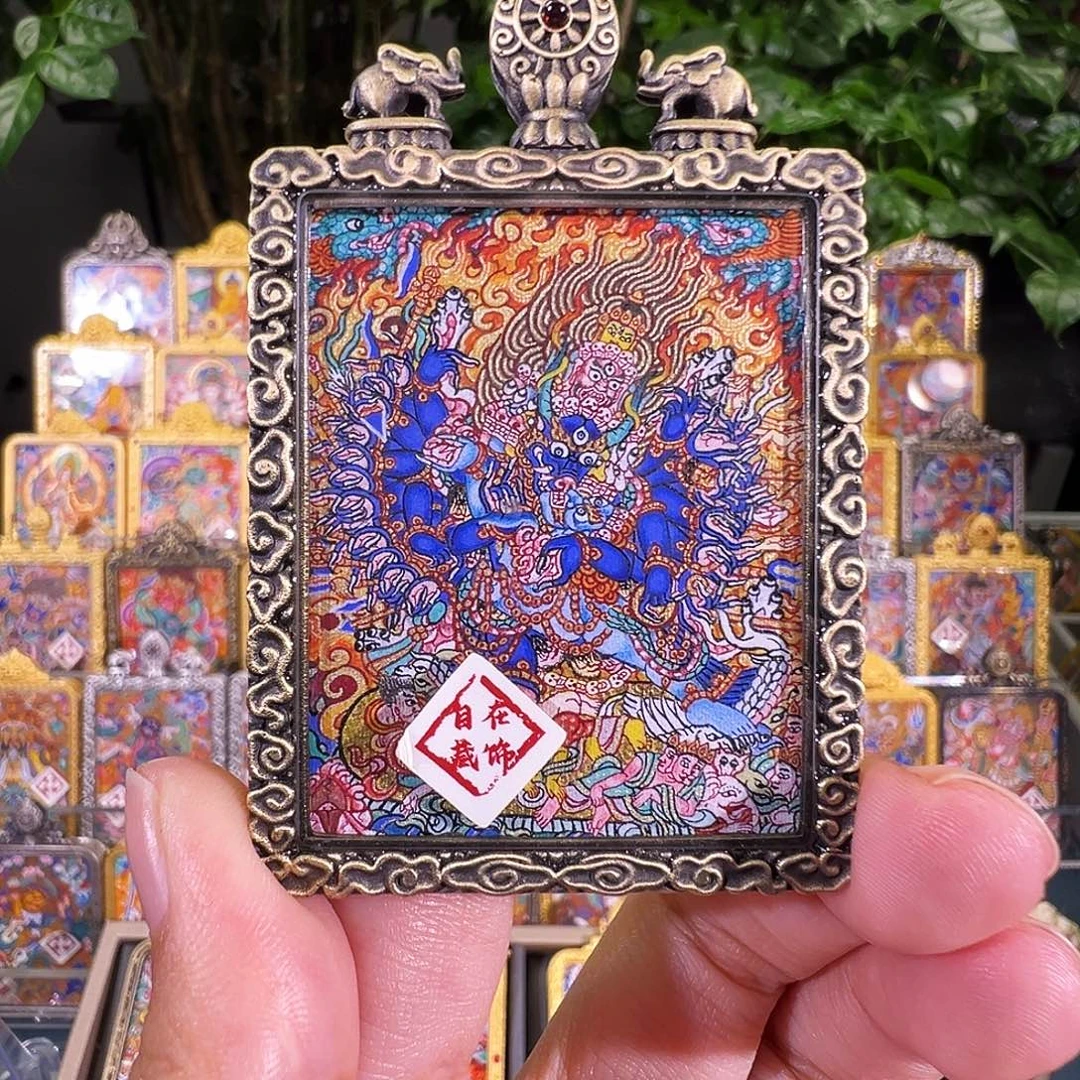 吊坠大威德热贡纯手绘唐卡