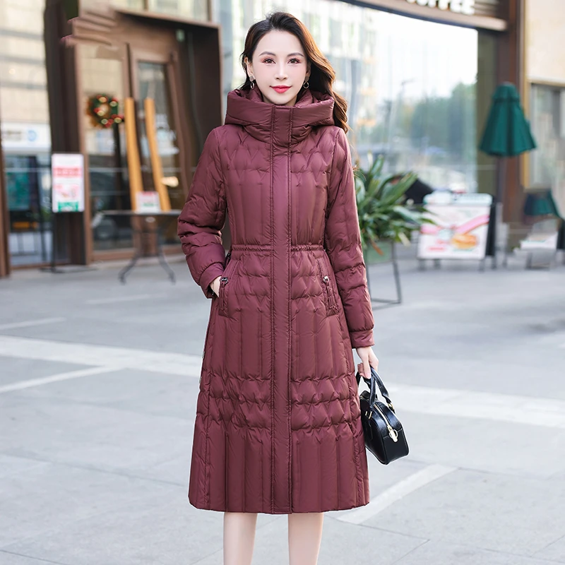 高端上档次90白鸭绒保暖羽绒服女2024气质显瘦长款过膝冬装外套