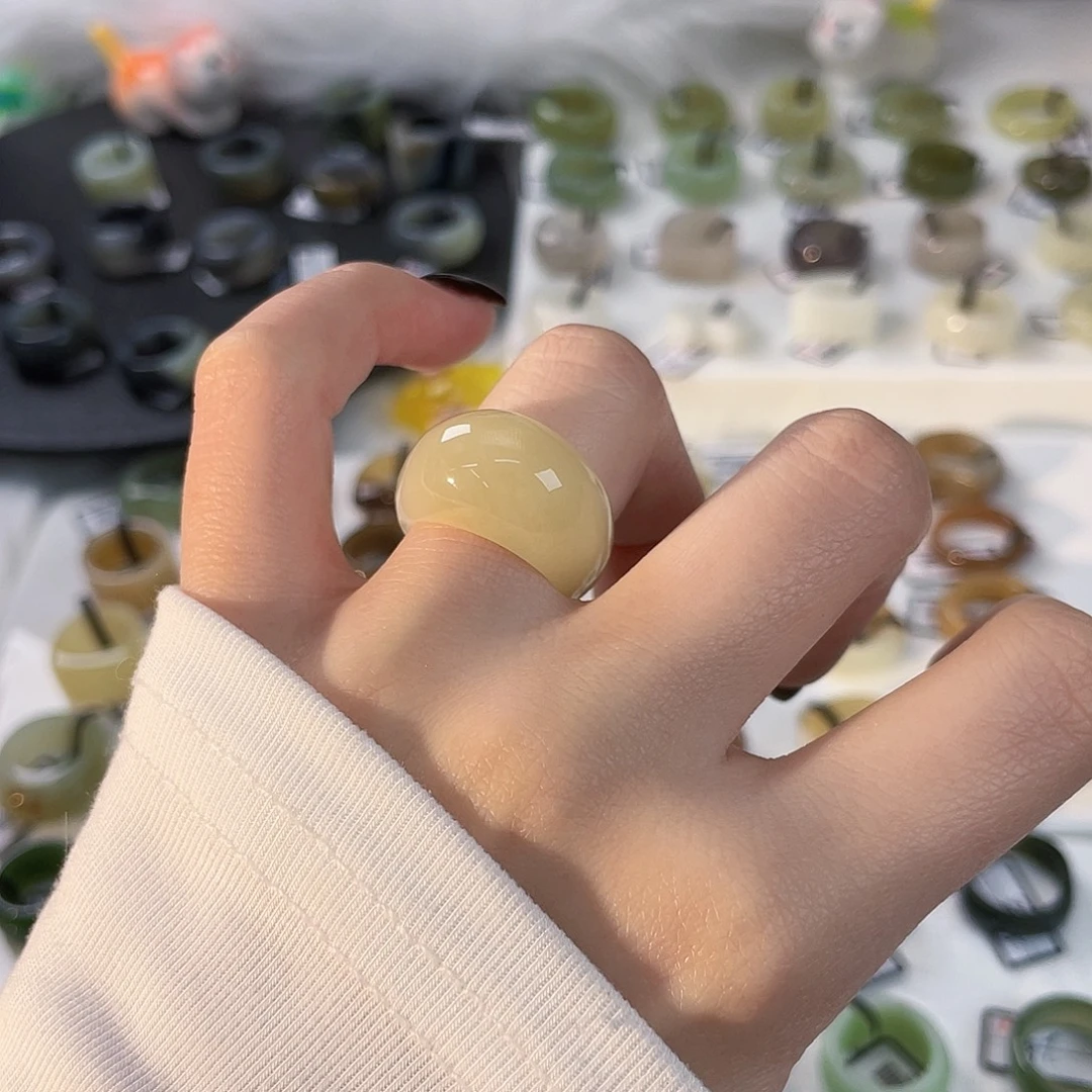 和田玉未镶嵌戒指k13 浅糖馒头16.2