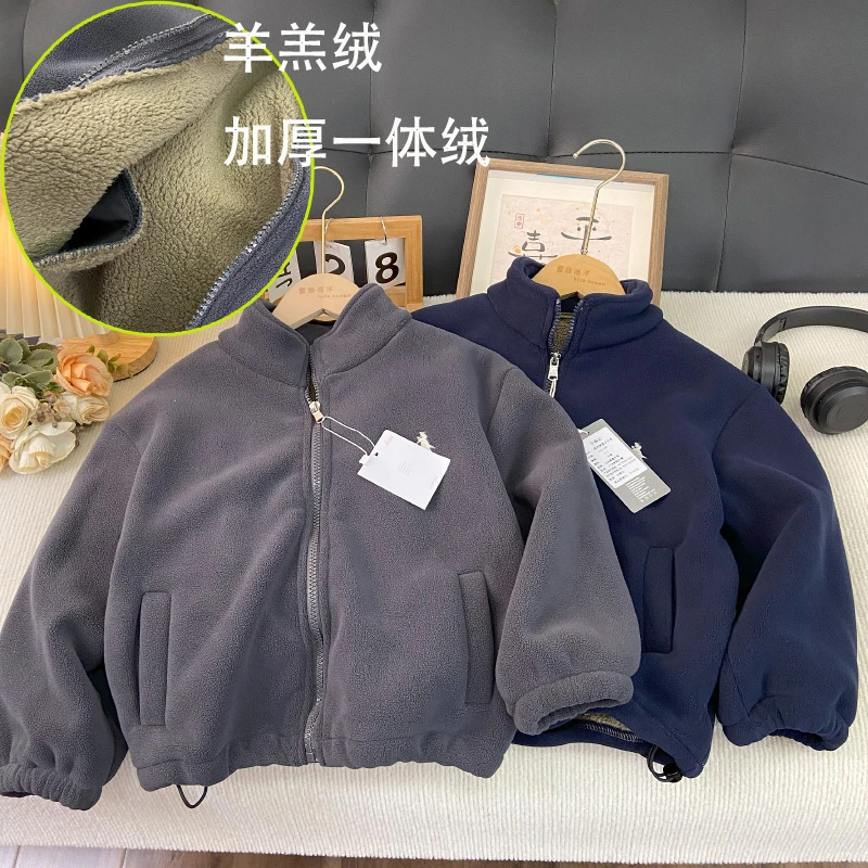 佑妈家童装 男女童外套 儿童中大童冬款加绒加厚摇粒绒开衫