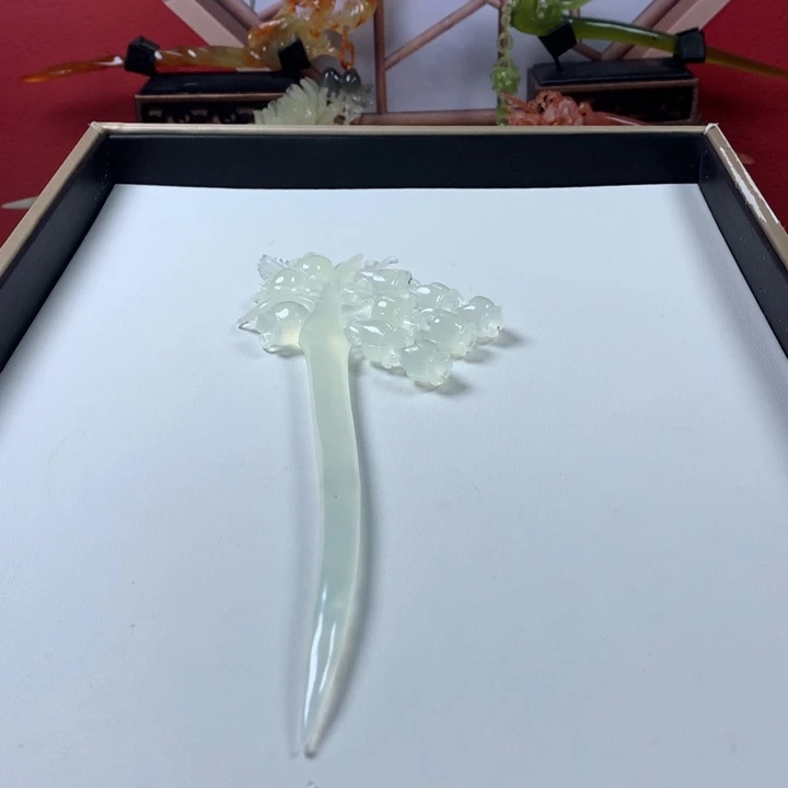 蛇纹石玉发簪未镶嵌抖*抖