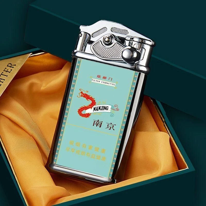 高档烟标防风打火机创意情人节送男友生日礼物摇臂直冲蓝火焰炫