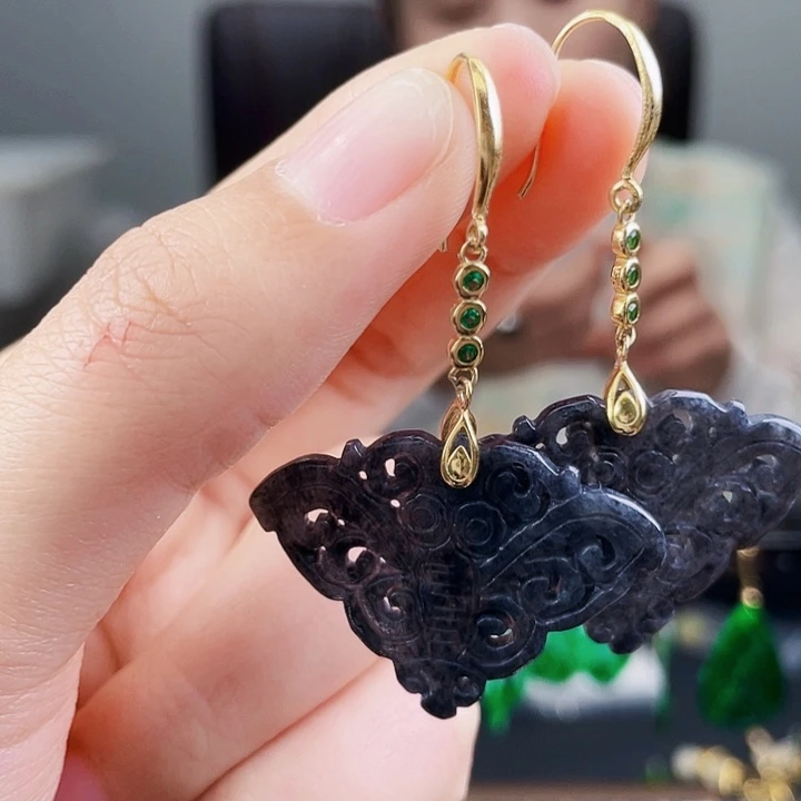 翡翠耳饰银S925镶嵌饰品