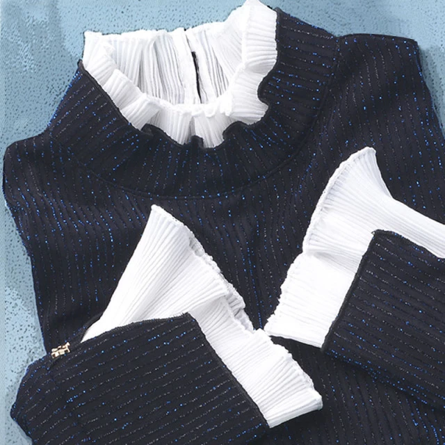 蕾丝假两件打底衫薄款女上衣弹力修身拼接新款2026春季针织亮丝