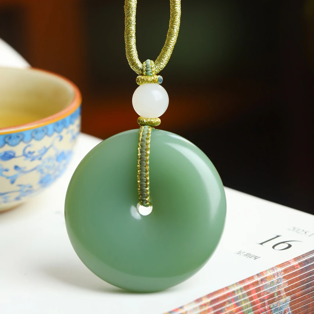 和田玉碧玉粉青大平安扣男士吊坠男款挂件女士挂坠女款项坠毛衣坠