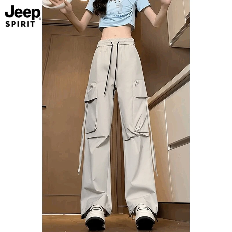 Jeepspirit吉普新款港风休闲直筒裤男痞帅高街抽绳束脚裤美式显瘦