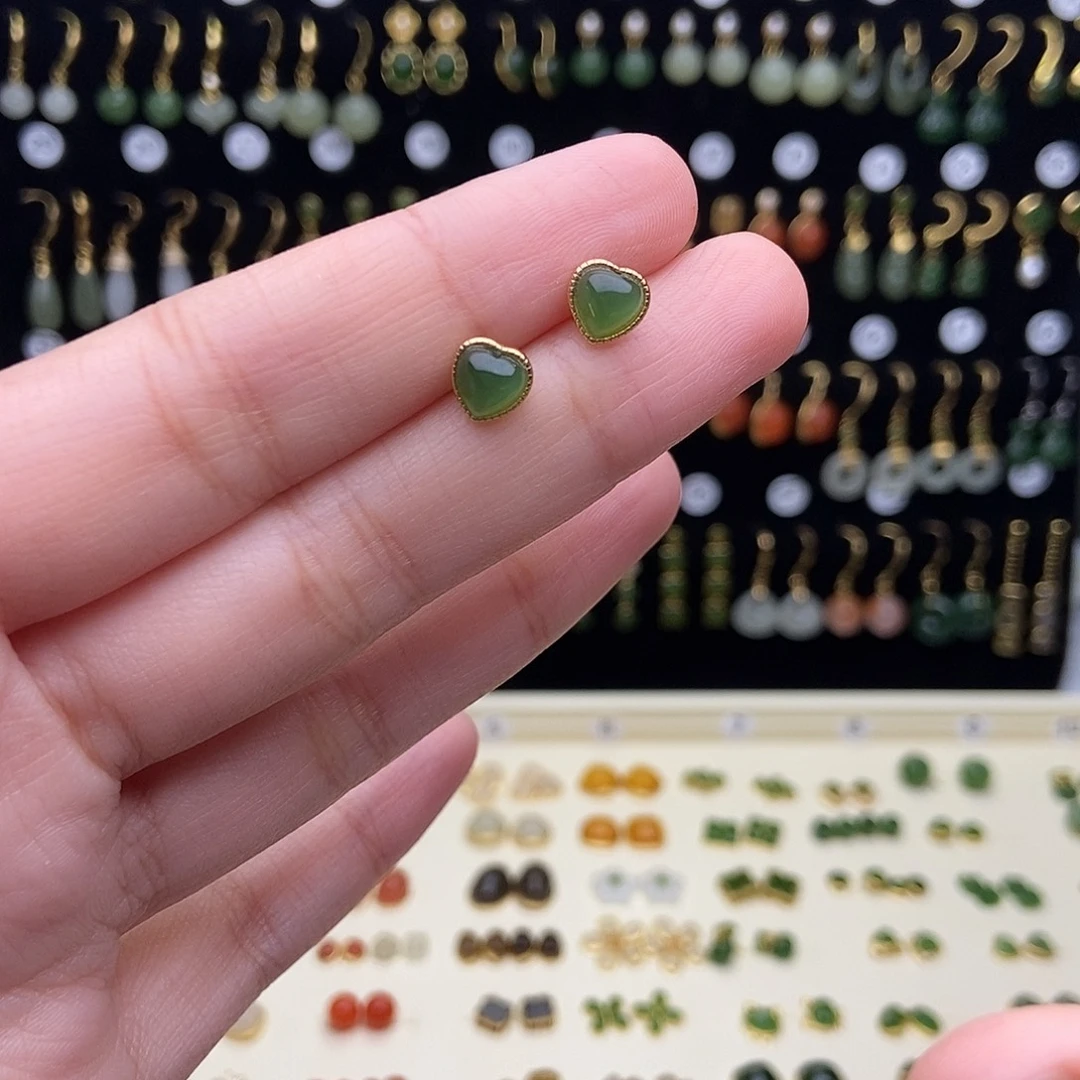 和田玉银S925镶嵌耳饰