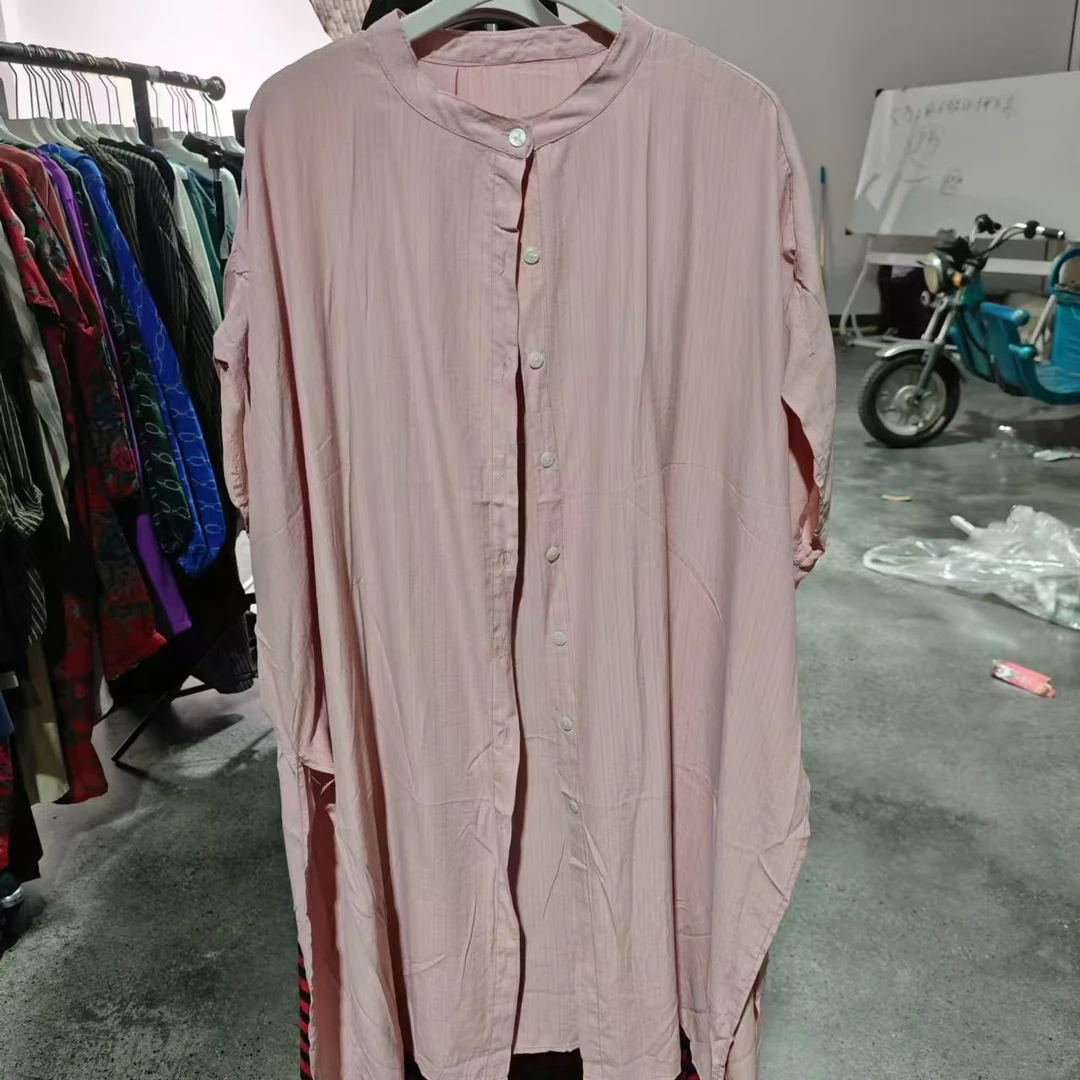 【沐木流浪记】粉色竖纹铜氨丝大开叉衬衫风衣计划z