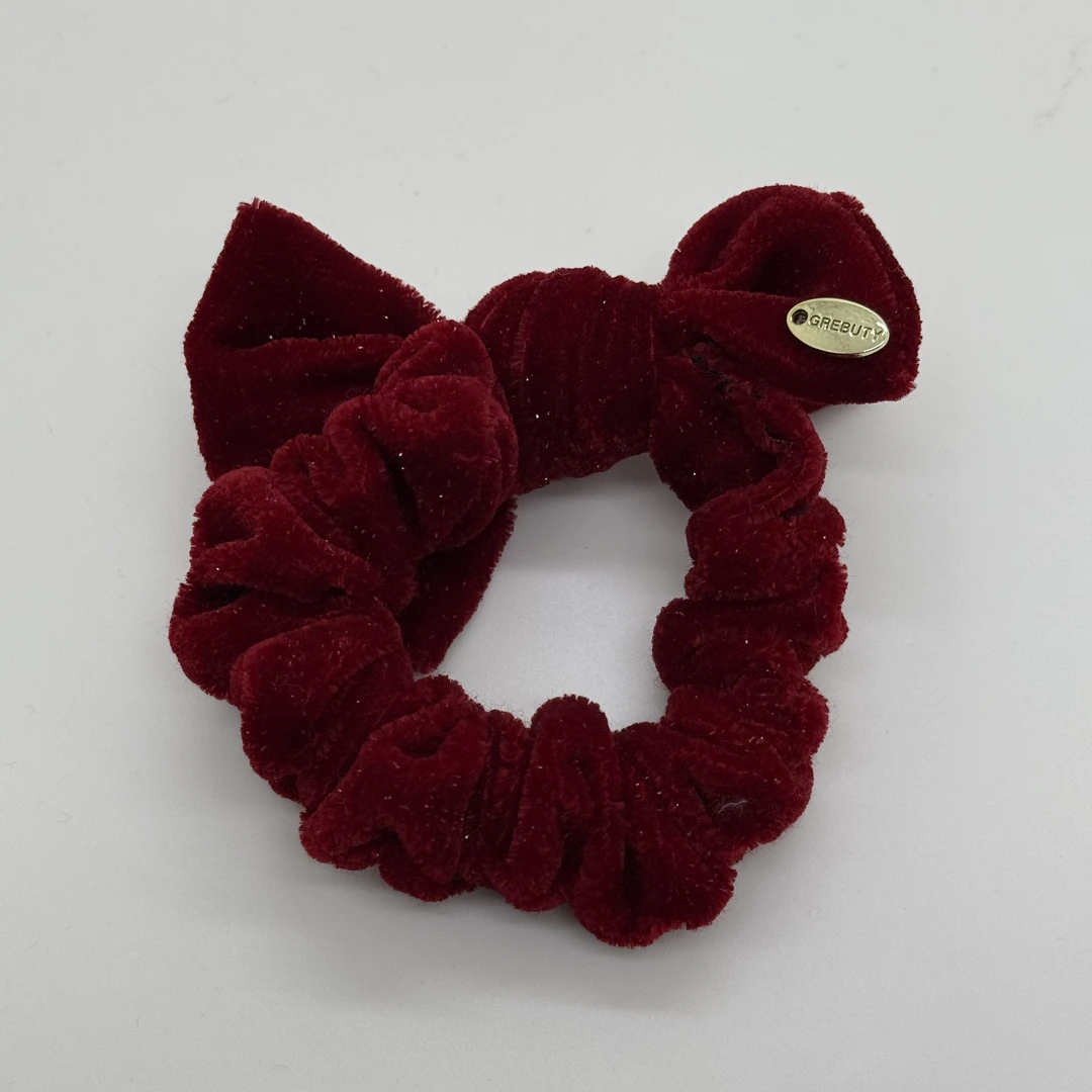 GREBUTY 6036简约百搭安可拉红丝绒蝴蝶结发圈