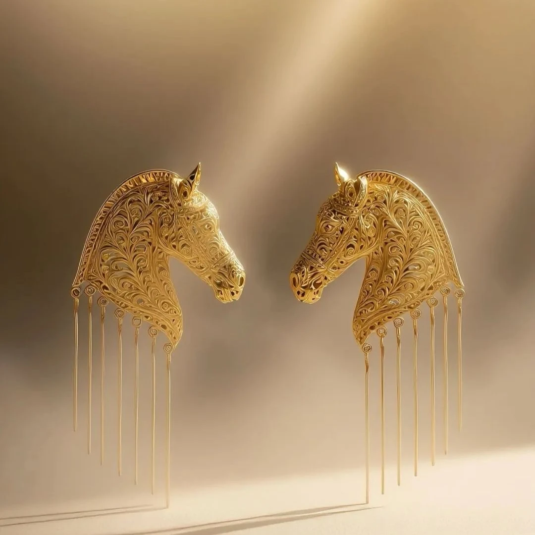 铜合金耳饰 流苏战马耳钉独特个性复古时尚大气耳环女气质高级感