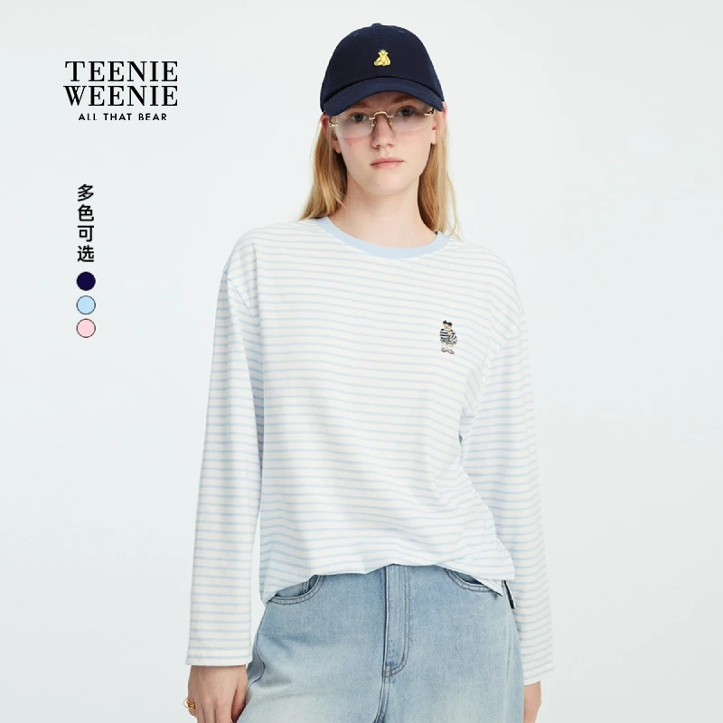 【达人专属】TeenieWeenie小熊女T恤25盐系条纹长袖上衣TTLS257806P