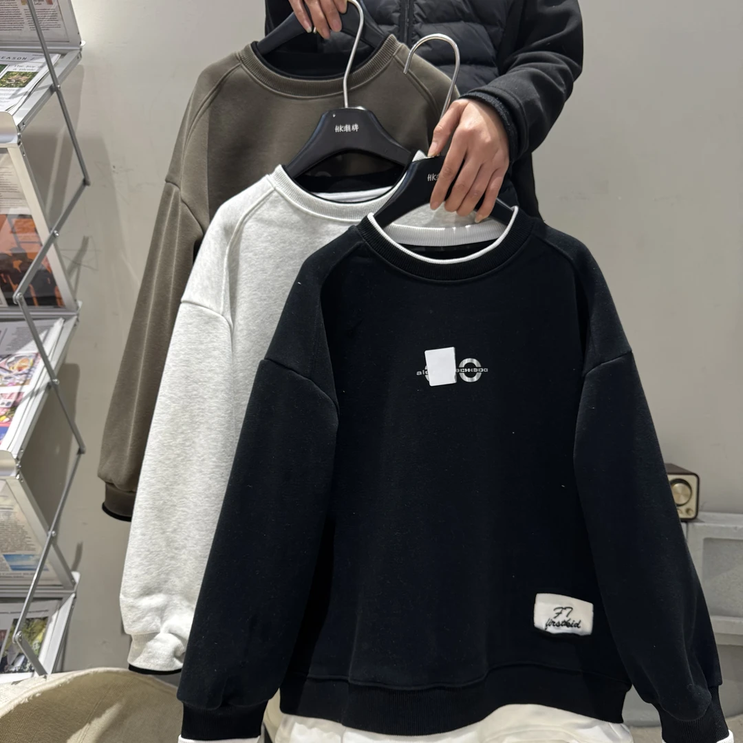 HK潮牌中大童加绒卫衣男女童假两件字母印花上衣潮款3032051