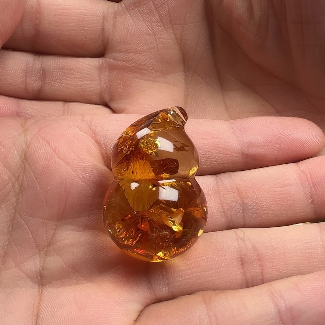 琥珀（花珀）颈饰未镶嵌花珀葫芦吊坠