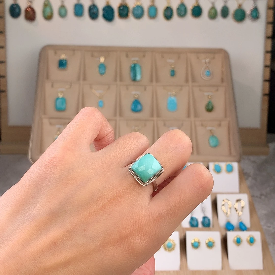 绿松石银S925镶嵌戒指