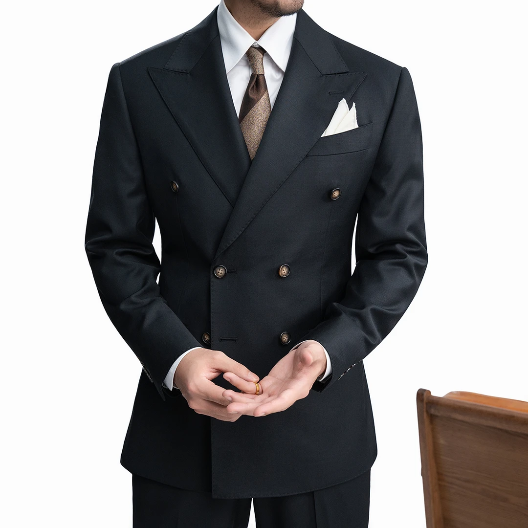 [单西]谷巢高定系列修身男士商务休闲双排扣西装修身西服（373）