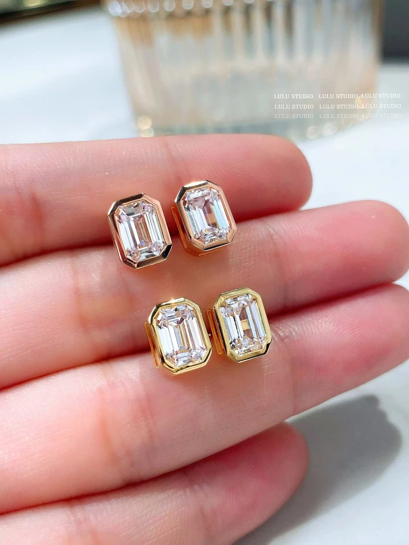 925银合成锆石耳饰 【方形塔耳钉】简约小众百搭轻奢气质方形耳钉女