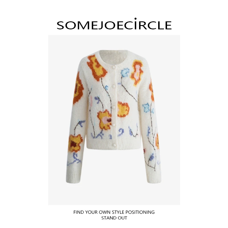 SOMEJOECIRCLE【Fab渠道】25秋新款手工刺绣嵌花针织开衫上衣Z7406