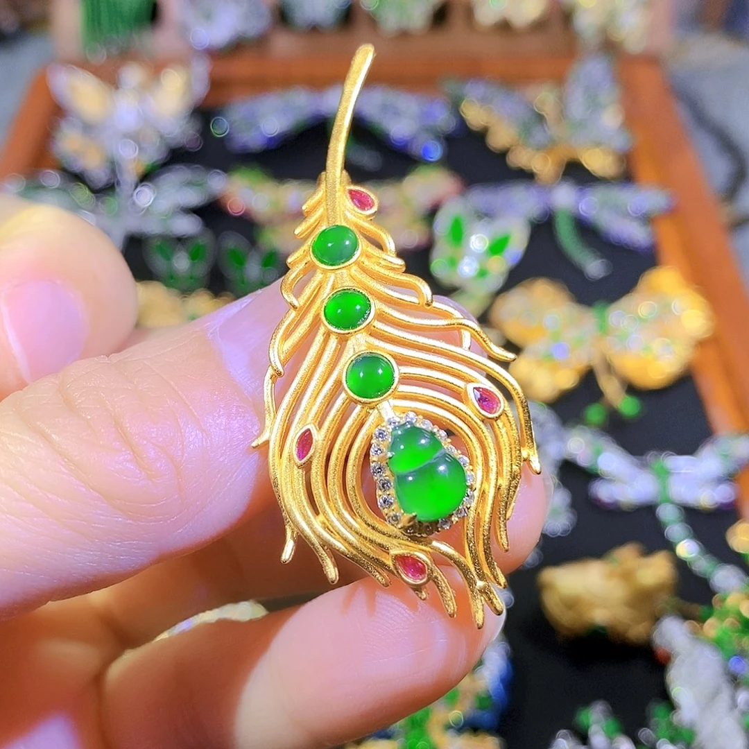 吊坠(不含链)银S925镶嵌翡翠