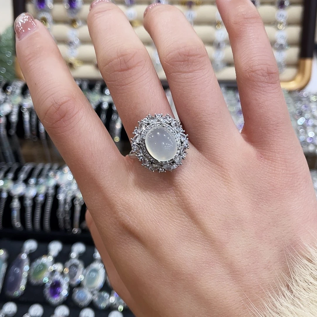 蛇纹石玉银S925镶嵌戒指