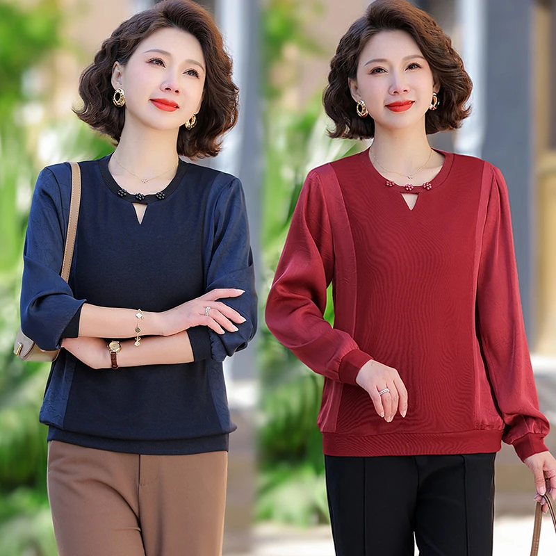 妈妈装春装针织小衫2025新款中老年女装春秋上衣洋气高贵长袖T恤