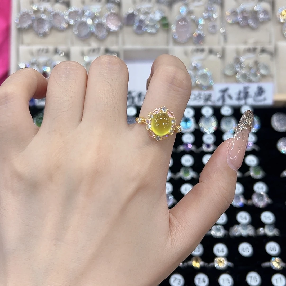 这***！蛇纹石玉银S925镀金镶嵌戒指