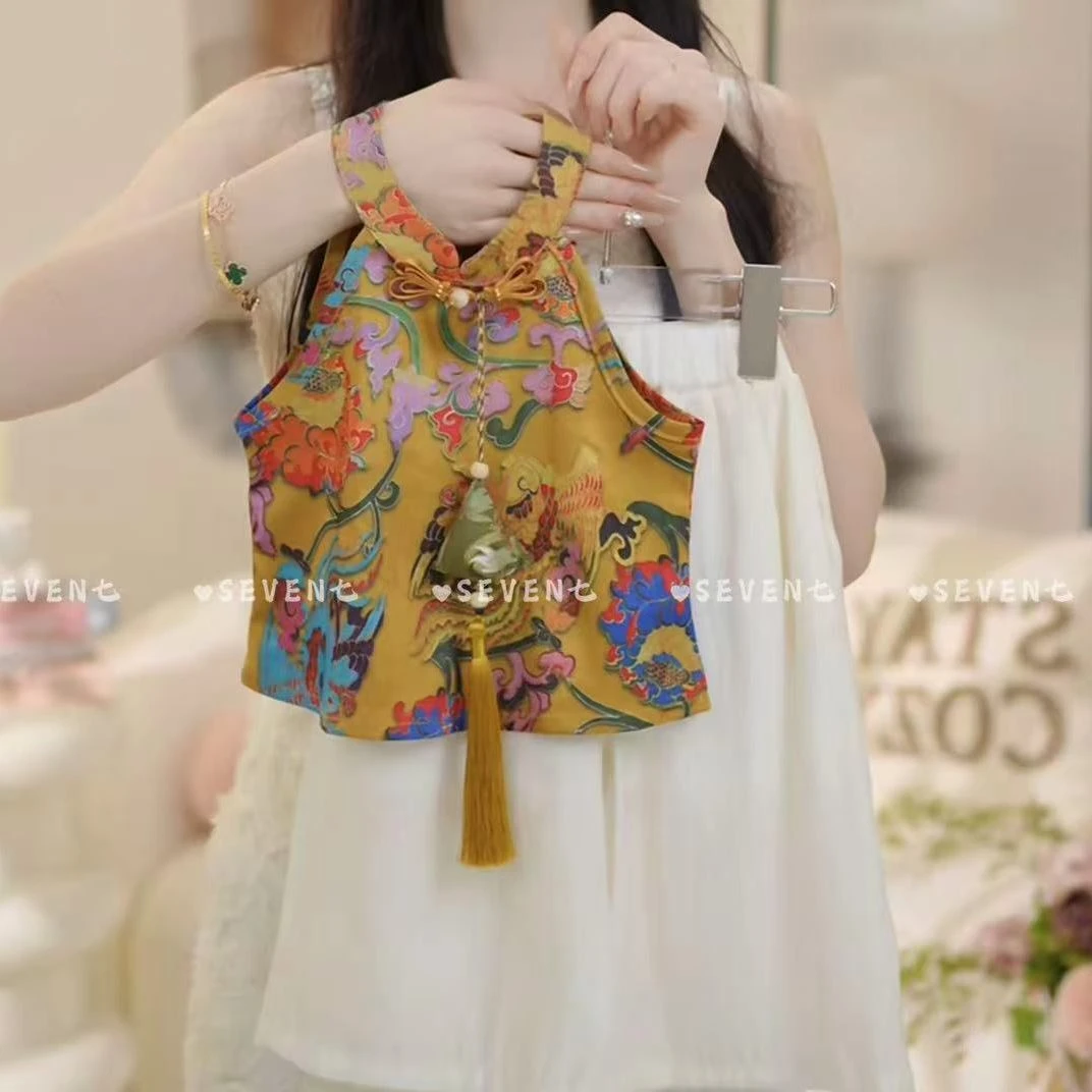 女童国风夏季套装儿童新款汉服宝宝中式盘口上衣背心两件套潮