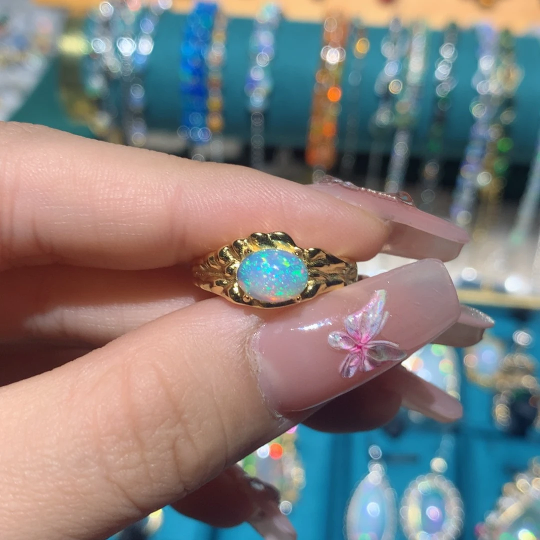 欧泊戒指银S925镶嵌王*腿福利