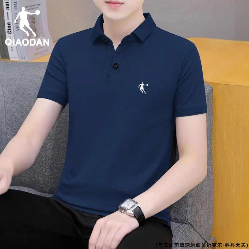 乔丹男士翻领运动polo衫夏季冰丝半袖纯色体恤速干衣休闲品牌短袖
