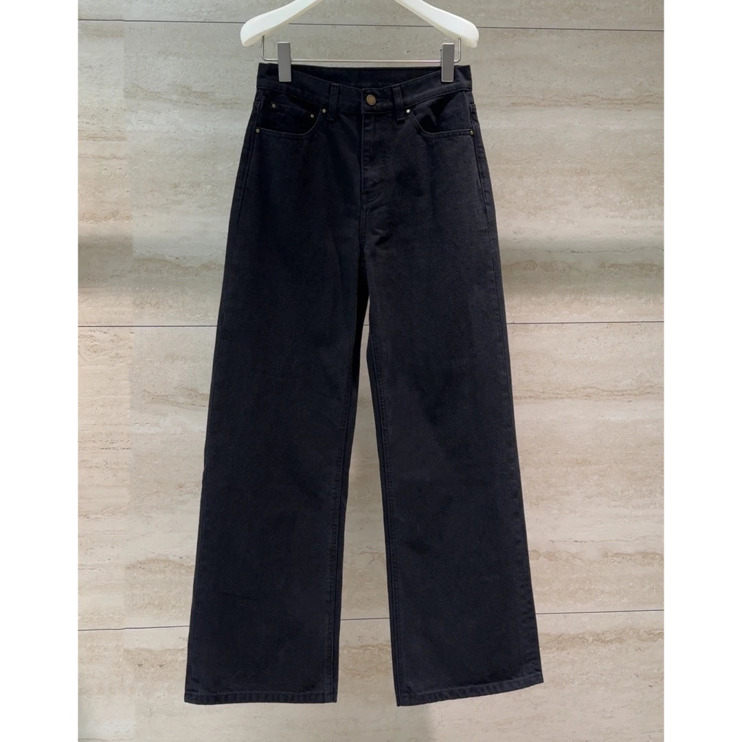 瑞瑞ANNYRUI【直筒裤】土耳其进口全棉斜纹肌理百搭黑色直筒牛仔裤