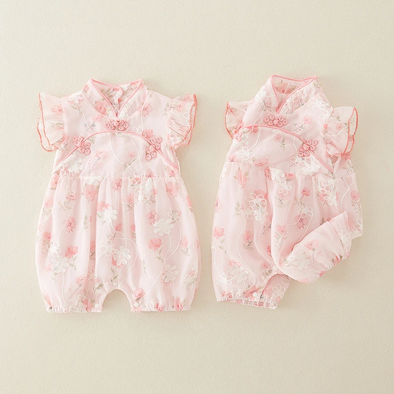 童泰【断码】婴儿碎花衣服夏装新生儿女宝宝中国风连体衣满月百天