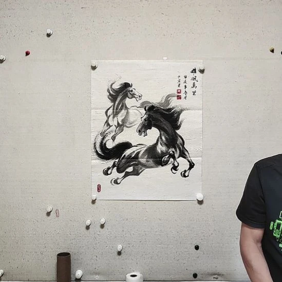 横款周士宸水墨写意奔马作品