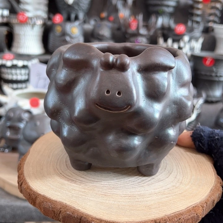 紫砂花盆手捏盆，内口9外高10