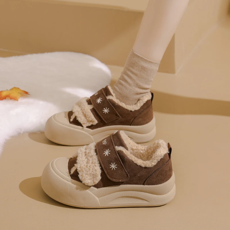 2025冬季新款加绒保暖魔术贴棉鞋厚底舒适百搭休闲鞋韩版潮流女鞋