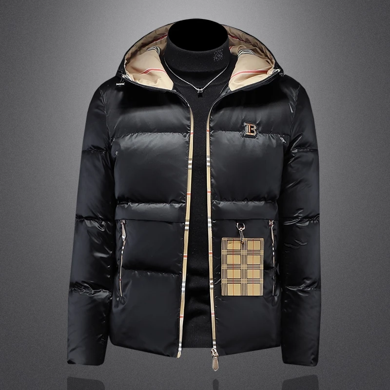 印花羽绒服男士90白鸭绒连帽外套加厚潮牌2025冬季新款欧洲站带帽