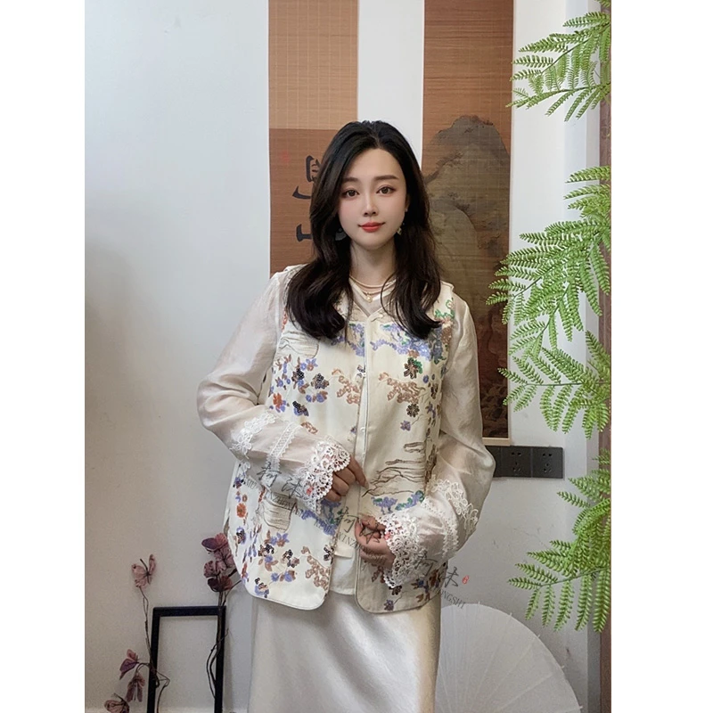 【云月】新中式女常规款圆领春夏马甲刺绣针织时尚春秋宽松休闲
