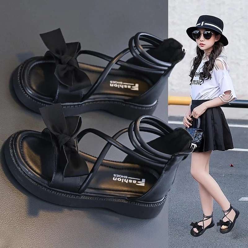 女童凉鞋夏款2025新款爆款小女孩公主学生中大童软底罗马时尚鞋子