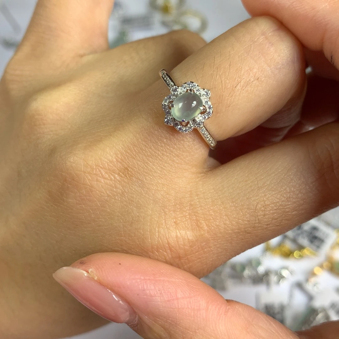 翡翠银S925镶嵌戒指戒指