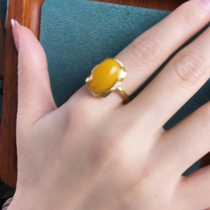 蜜蜡银S925镶嵌戒指戒指