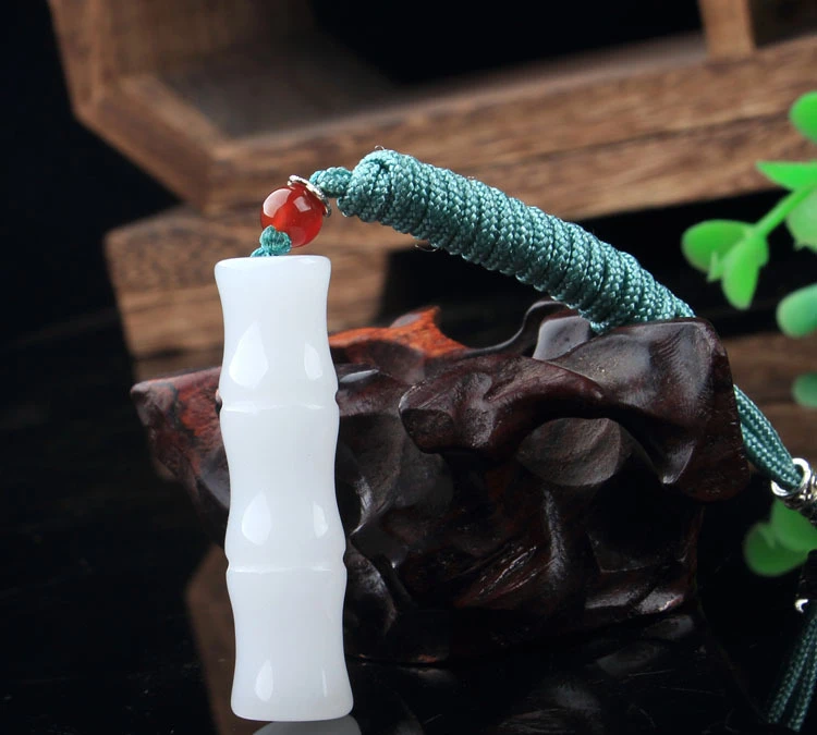 J4108竹节吊坠玉石挂件带绳