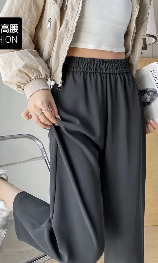 宽松垂感女高腰显瘦休闲百搭松紧腰阔腿