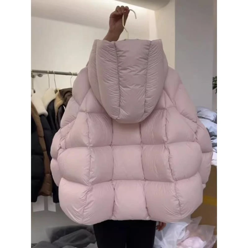 韩系粉色连帽泡芙服外套女秋冬季高级感气质保暖加厚面 面包服上