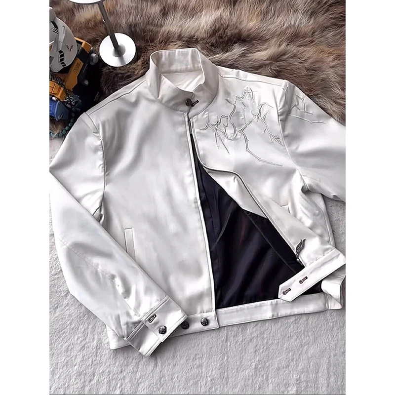 小众设计感刺绣荆棘夹克男款春秋季美式潮牌cleanfit短款立领外套