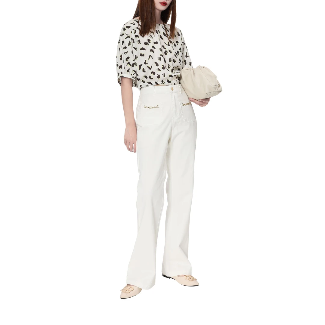 DNCY轻奢设计感显瘦休闲裤微喇牛仔长裤DA42121079