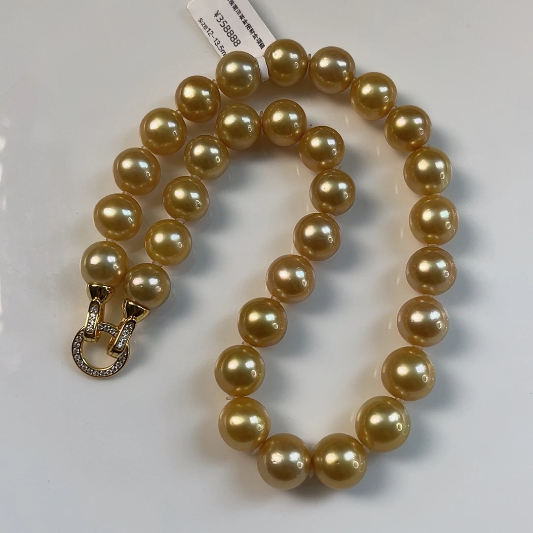 无***6银S925镶嵌颈饰海水珍珠南洋浓金12-13.5