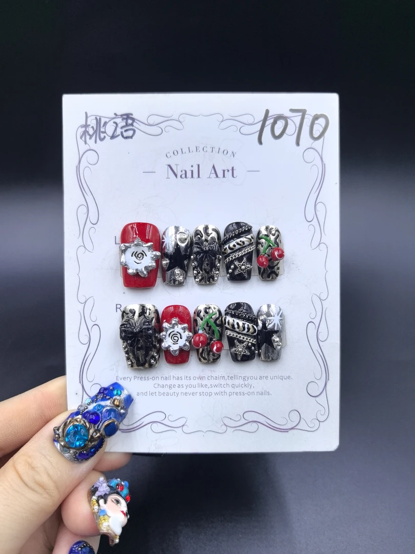 安夏 桃语 直角方 纯手工穿戴甲10片