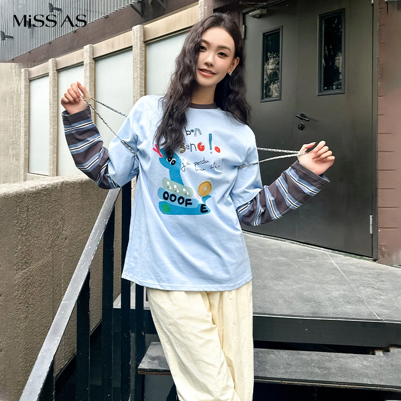 【Ooof! Yang】宽松蛇转乾坤Q版印花订钻钱币假两件T恤女