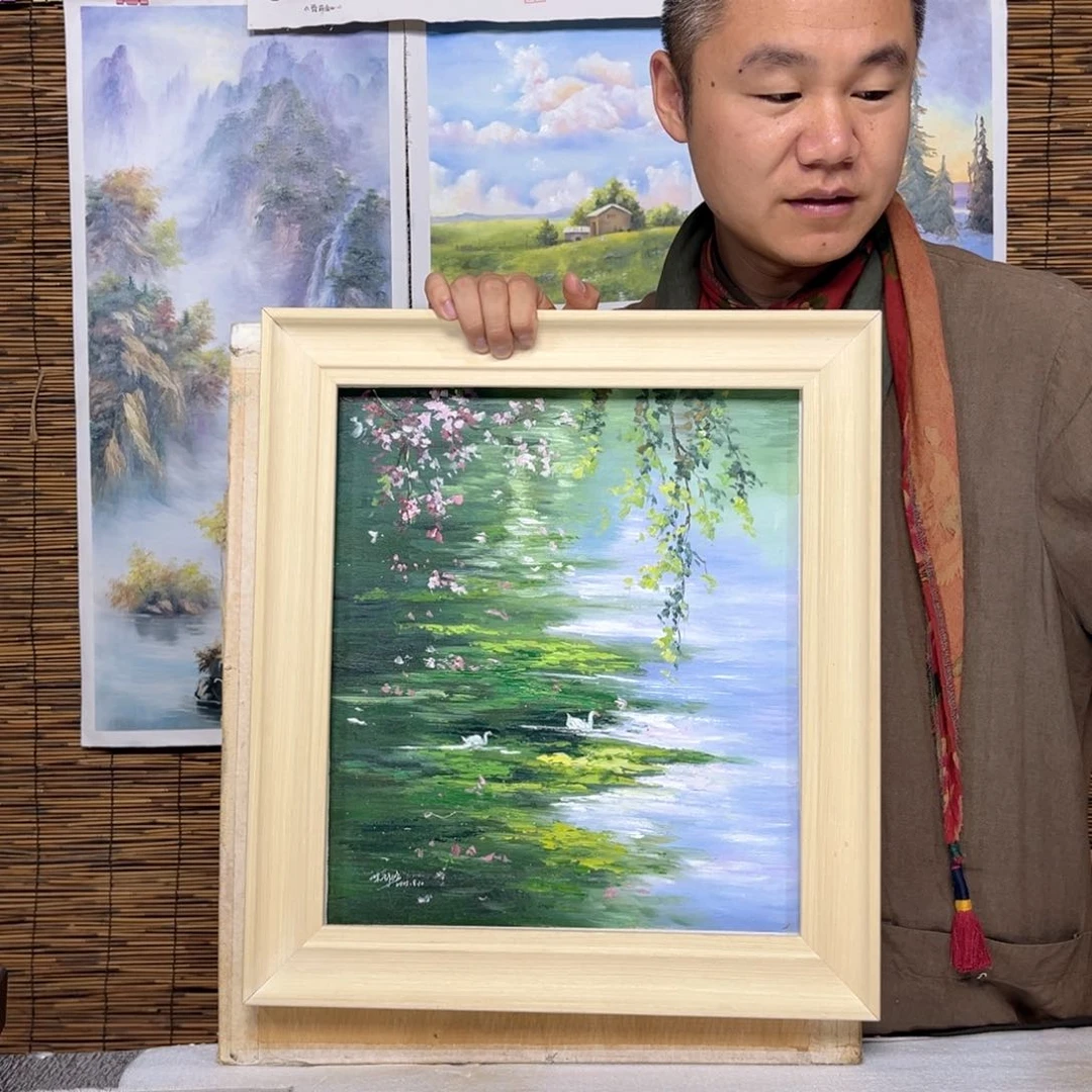 油画行路人小院绘画作品竞拍